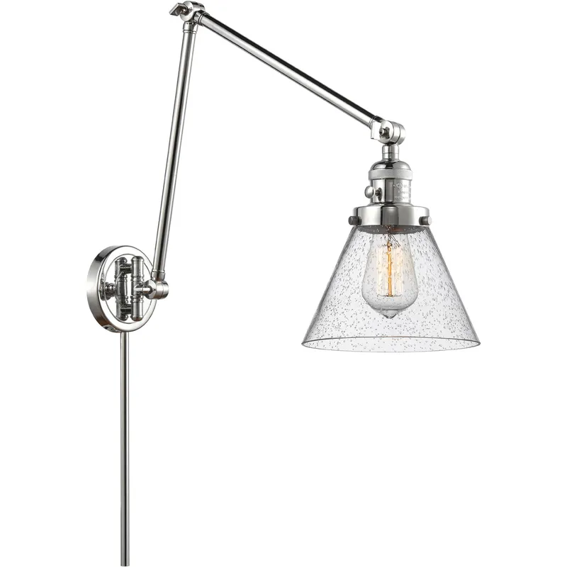Large Cone 30 inch 3.50 watt Polished Chrome Swing Arm Wall Light, Franklin Restoration