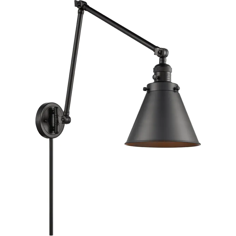 Appalachian 30 inch 100 watt Matte Black Swing Arm Wall Light, Franklin Restoration