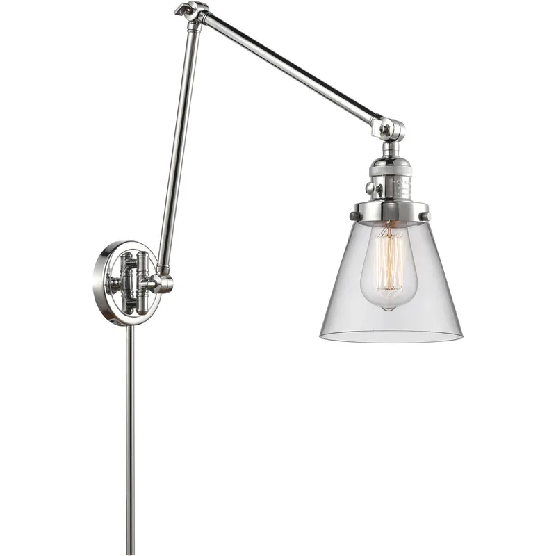 Small Cone 30 inch 60.00 watt Polished Chrome Swing Arm Wall Light, Franklin Restoration