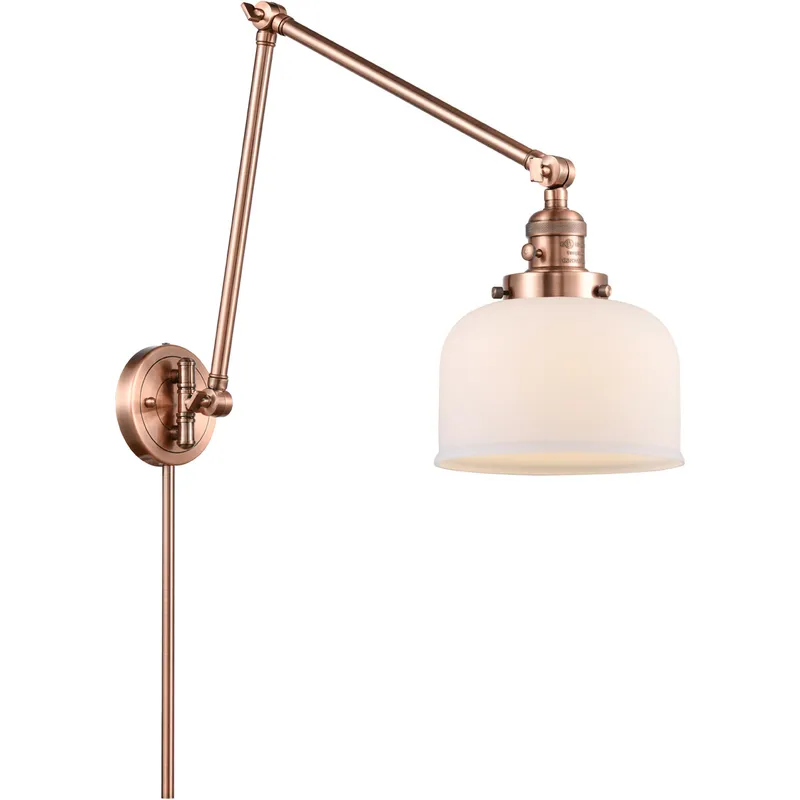 Large Bell 30 inch 3.50 watt Antique Copper Swing Arm Wall Light, Franklin Restoration