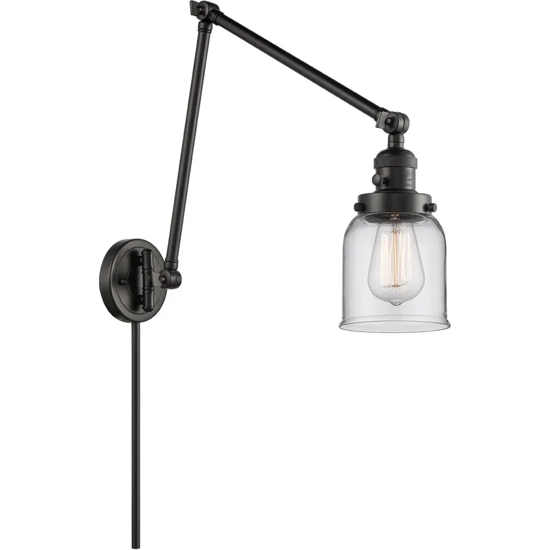 Small Bell 30 inch 60.00 watt Matte Black Swing Arm Wall Light, Franklin Restoration