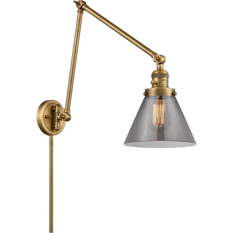Large Cone 30 inch 3.50 watt Brushed Brass Swing Arm Wall Light, Franklin Restoration