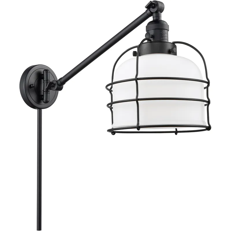 Large Bell Cage 21 inch 3.5 watt Matte Black Swing Arm Wall Light in Matte White with Cage, Franklin Restoration