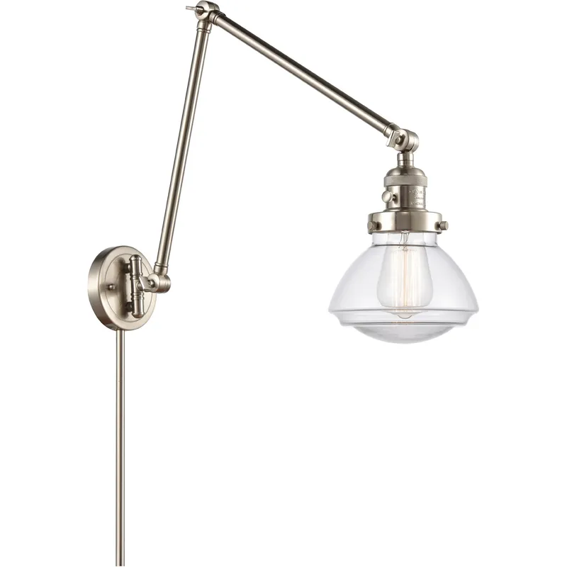 Olean 28.13 inch 100 watt Satin Nickel Swing Arm Wall Light in Brushed Satin Nickel, Clear Glass, Franklin Restoration