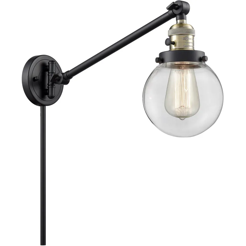 Beacon 21 inch 60.00 watt Black Antique Brass Swing Arm Wall Light, Franklin Restoration