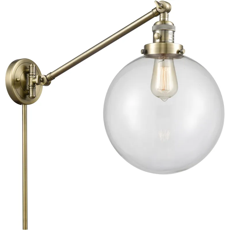 X-Large Beacon 18 inch 3.5 watt Antique Brass Swing Arm Wall Light in Clear Glass, Franklin Restoration