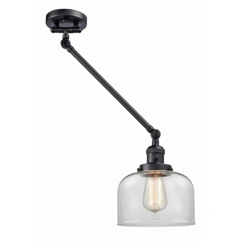 Large Bell 21 inch 60.00 watt Matte Black Swing Arm Wall Light, Franklin Restoration