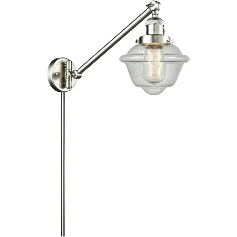 Small Oxford 30 inch 3.5 watt Satin Nickel Swing Arm Wall Light in Brushed Satin Nickel, Seedy Glass, Franklin Restoration