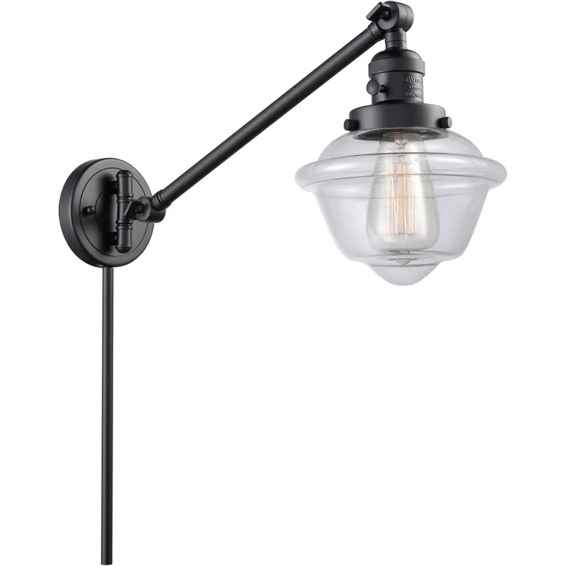 Small Oxford 30 inch 3.5 watt Matte Black Swing Arm Wall Light in Clear Glass, Franklin Restoration