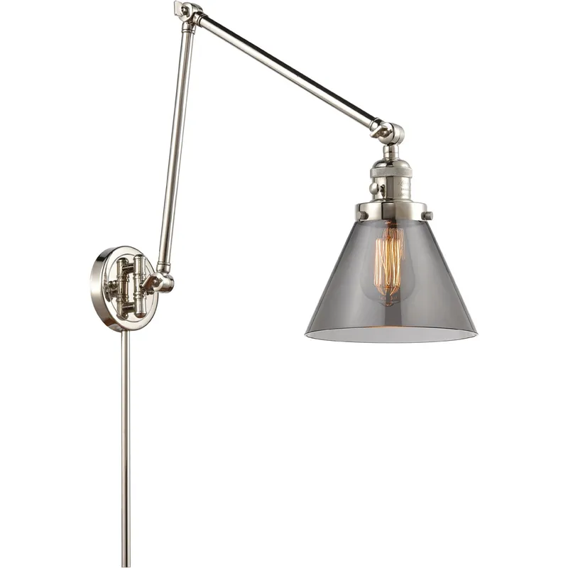Large Cone 30 inch 3.50 watt Polished Nickel Swing Arm Wall Light, Franklin Restoration