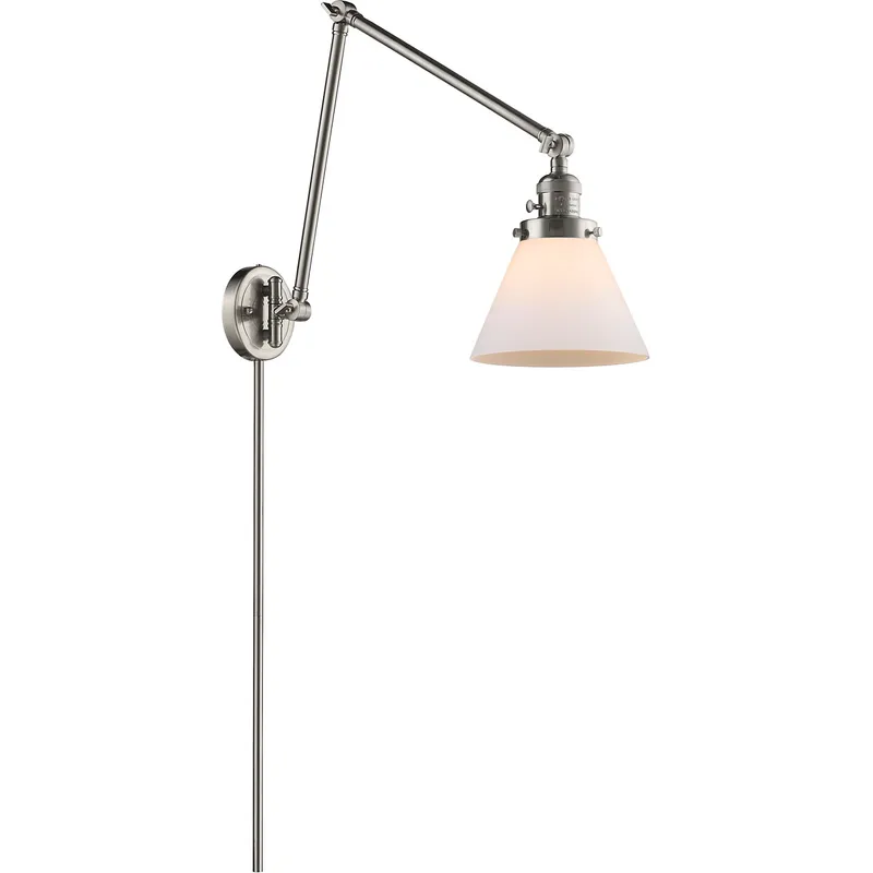Large Cone 30 inch 3.50 watt Satin Nickel Swing Arm Wall Light, Franklin Restoration
