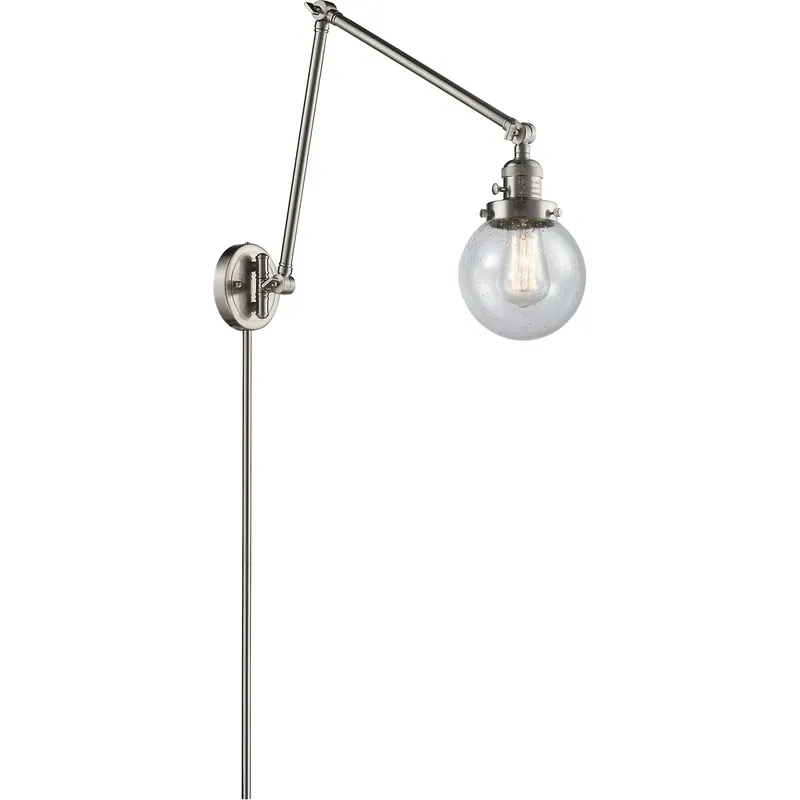 Beacon 30 inch 3.5 watt Satin Nickel Swing Arm Wall Light in Brushed Satin Nickel, Seedy Glass, Franklin Restoration