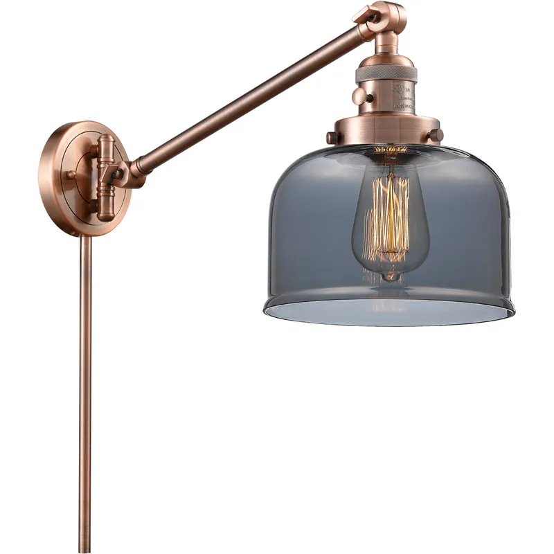 Large Bell 21 inch 3.50 watt Antique Copper Swing Arm Wall Light, Franklin Restoration