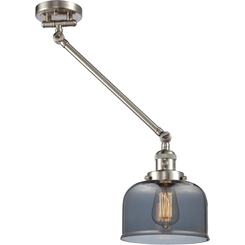 Large Bell 21 inch 60 watt Brushed Satin Nickel Swing Arm Wall Light in Light Smoke Glass, Franklin Restoration