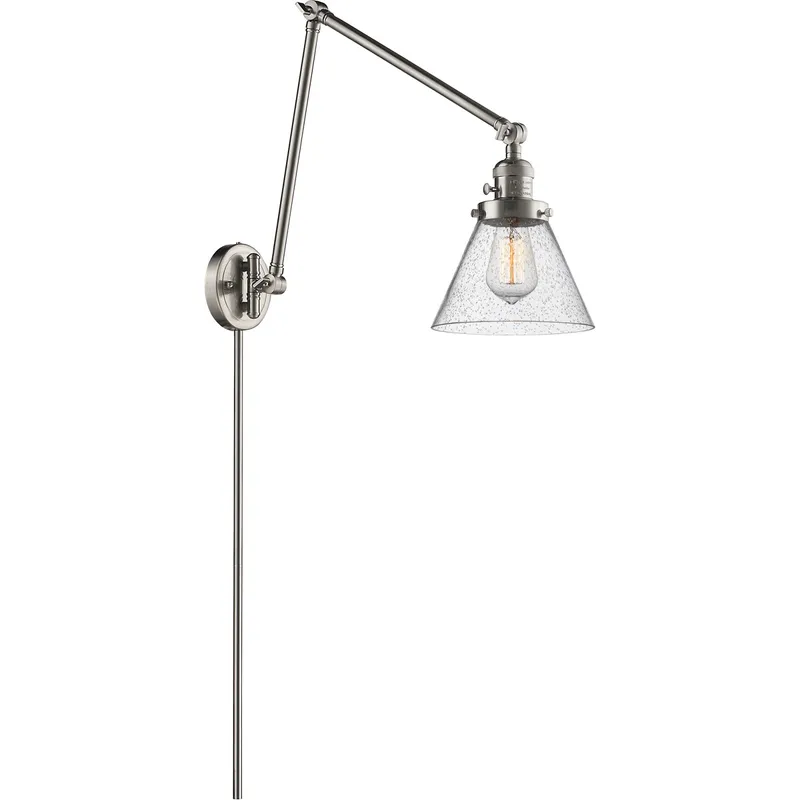 Large Cone 30 inch 3.50 watt Satin Nickel Swing Arm Wall Light, Franklin Restoration