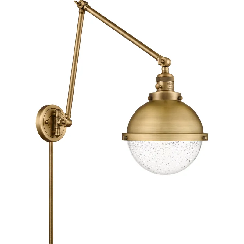 Franklin Restoration Hampden 32.5 inch 3.5 watt Brushed Brass Swing Arm Wall Light in Seedy Glass