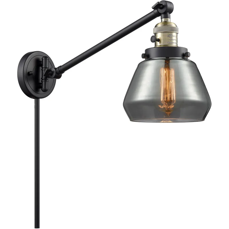 Fulton 35 inch 3.50 watt Black Antique Brass Swing Arm Wall Light, Franklin Restoration
