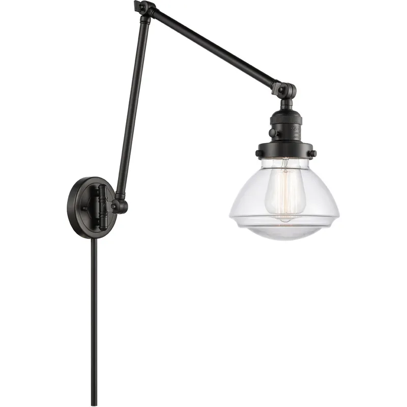 Olean 28.13 inch 100 watt Matte Black Swing Arm Wall Light in Clear Glass, Franklin Restoration