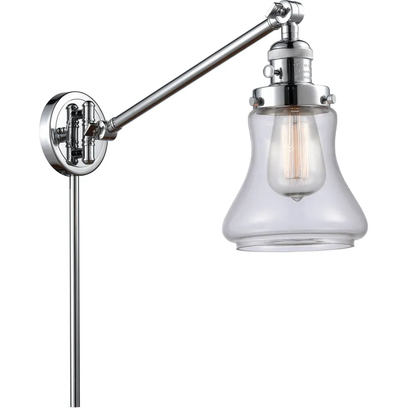 Bellmont 35 inch 3.5 watt Polished Chrome Swing Arm Wall Light in Clear Glass, Franklin Restoration