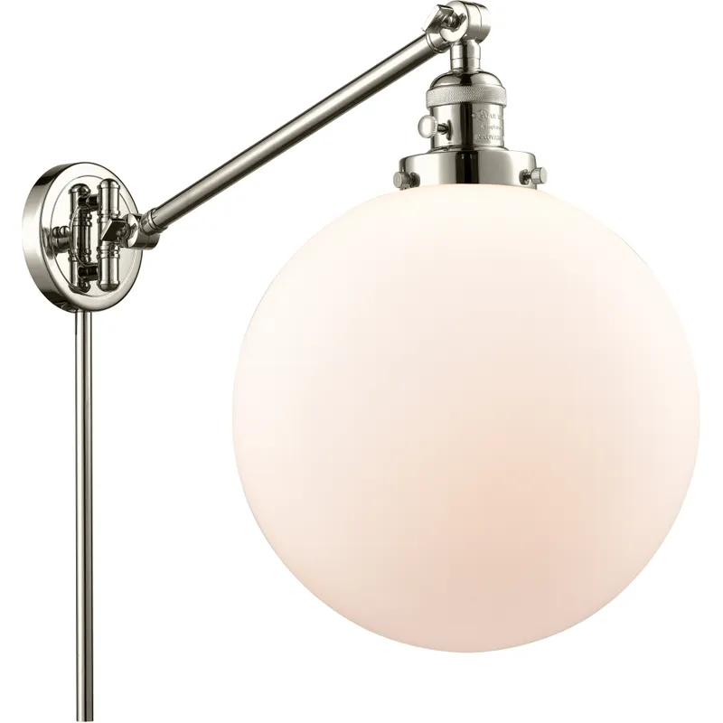 XX-Large Beacon 20 inch 100 watt Polished Nickel Swing Arm Wall Light in Matte White Glass, Franklin Restoration