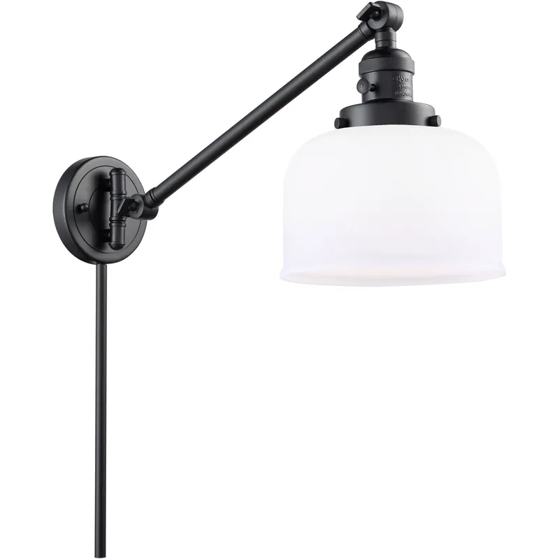 Large Bell 21 inch 3.50 watt Matte Black Swing Arm Wall Light, Franklin Restoration