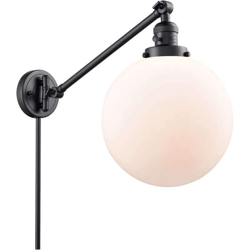 X-Large Beacon 18 inch 3.5 watt Matte Black Swing Arm Wall Light in Matte White Glass, Franklin Restoration