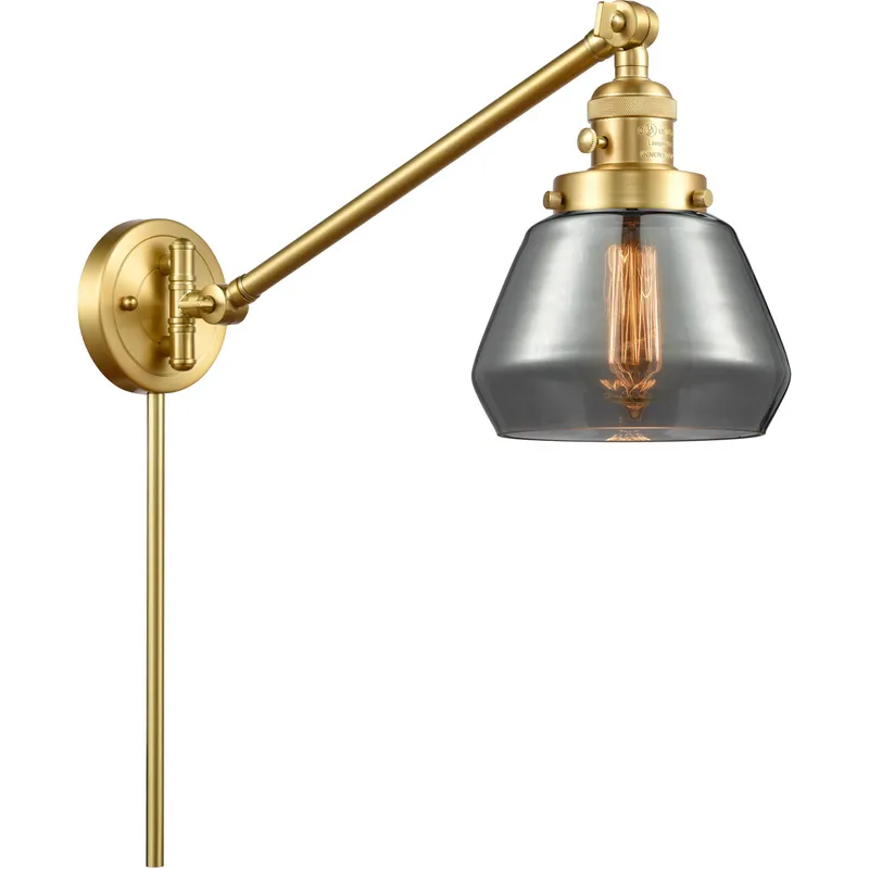 Fulton 35 inch 60 watt Satin Gold Swing Arm Wall Light in Light Smoke Glass, Franklin Restoration