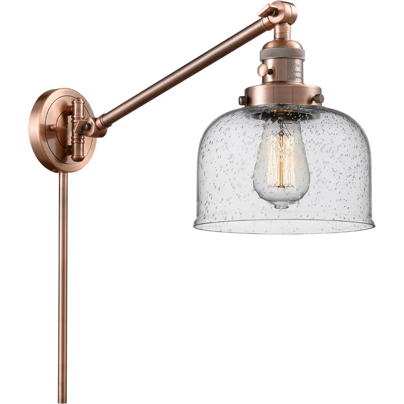 Large Bell 21 inch 60.00 watt Antique Copper Swing Arm Wall Light, Franklin Restoration