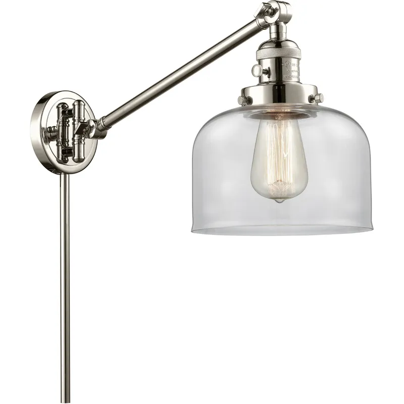 Large Bell 21 inch 60.00 watt Polished Nickel Swing Arm Wall Light, Franklin Restoration