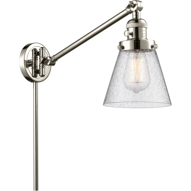 Small Cone 21 inch 60.00 watt Polished Nickel Swing Arm Wall Light, Franklin Restoration