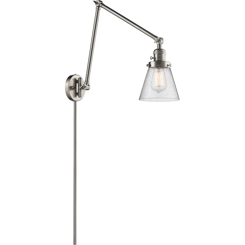 Small Cone 30 inch 60.00 watt Satin Nickel Swing Arm Wall Light, Franklin Restoration
