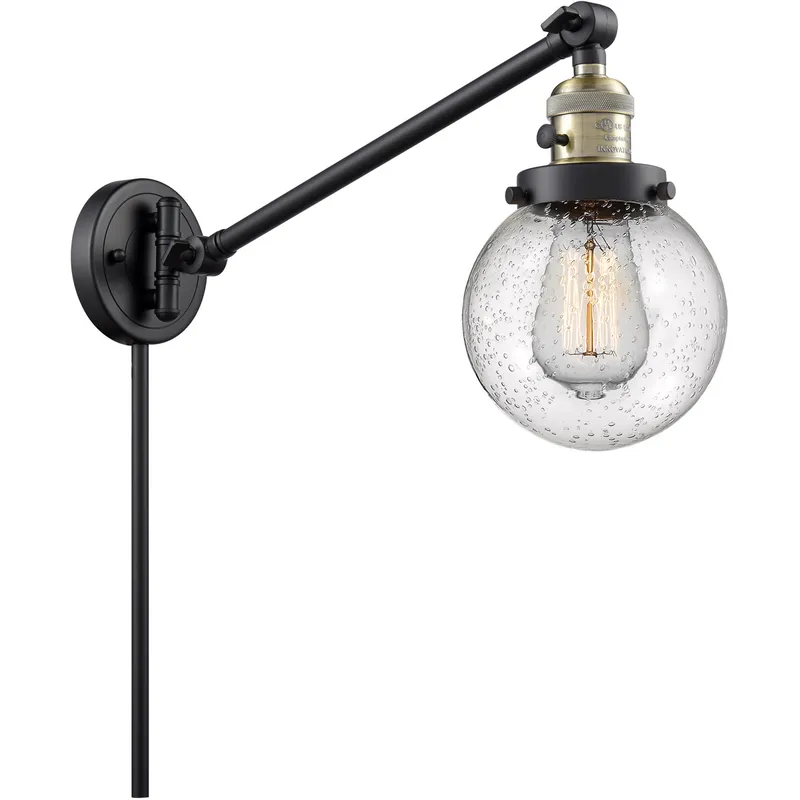 Beacon 21 inch 60.00 watt Black Antique Brass Swing Arm Wall Light, Franklin Restoration