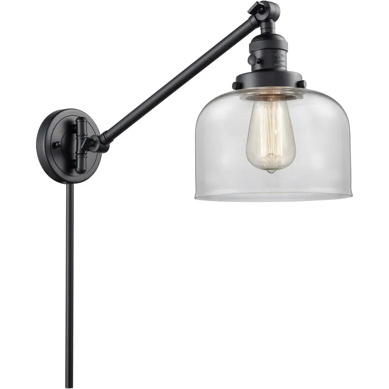 Large Bell 21 inch 3.50 watt Matte Black Swing Arm Wall Light, Franklin Restoration