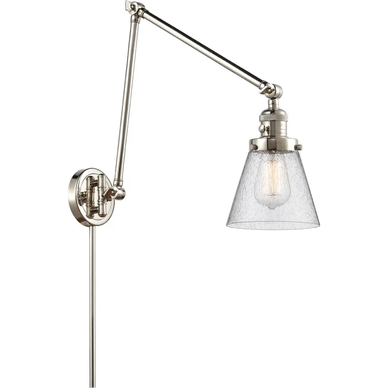 Small Cone 30 inch 60.00 watt Polished Nickel Swing Arm Wall Light, Franklin Restoration