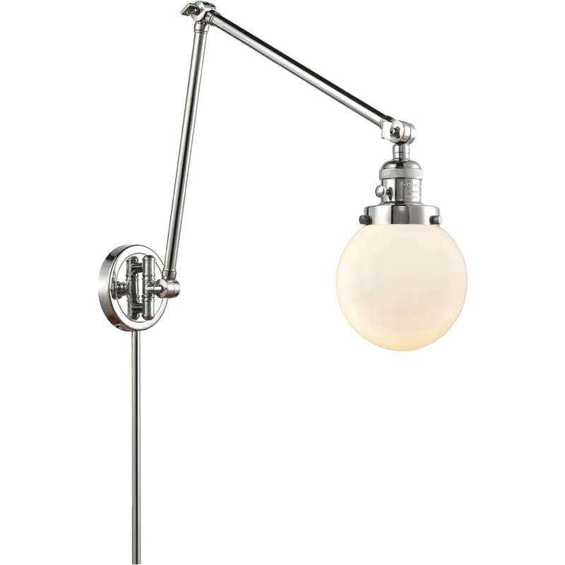 Beacon 30 inch 60 watt Polished Chrome Swing Arm Wall Light in Matte White Glass, Franklin Restoration