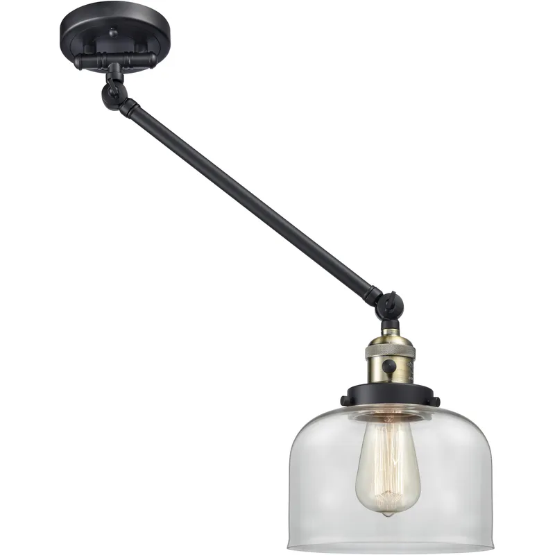Large Bell 21 inch 60.00 watt Black Antique Brass Swing Arm Wall Light, Franklin Restoration