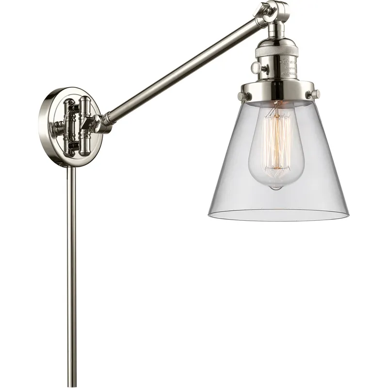 Small Cone 21 inch 60.00 watt Polished Nickel Swing Arm Wall Light, Franklin Restoration