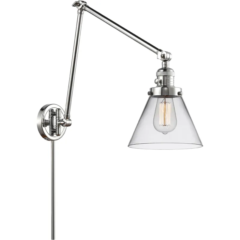 Large Cone 30 inch 3.50 watt Polished Chrome Swing Arm Wall Light, Franklin Restoration