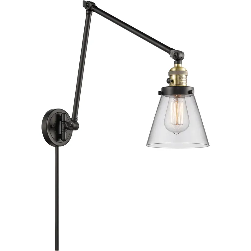 Small Cone 30 inch 60.00 watt Black Antique Brass Swing Arm Wall Light, Franklin Restoration