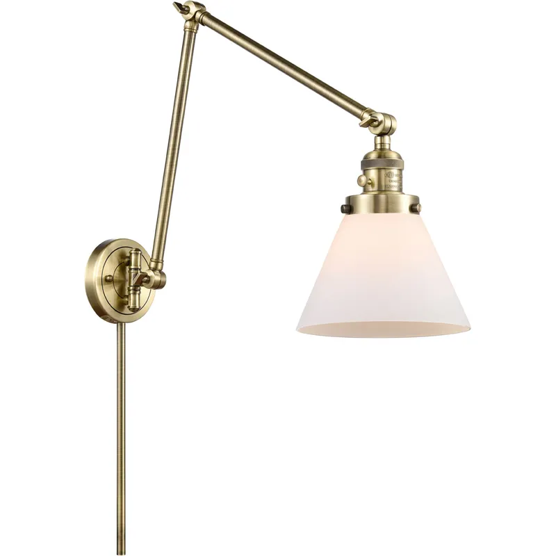 Large Cone 30 inch 3.50 watt Antique Brass Swing Arm Wall Light, Franklin Restoration
