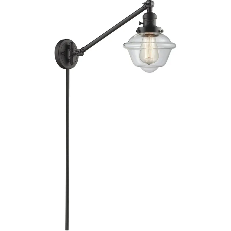 Small Oxford 30 inch 3.5 watt Oil Rubbed Bronze Swing Arm Wall Light in Clear Glass, Franklin Restoration