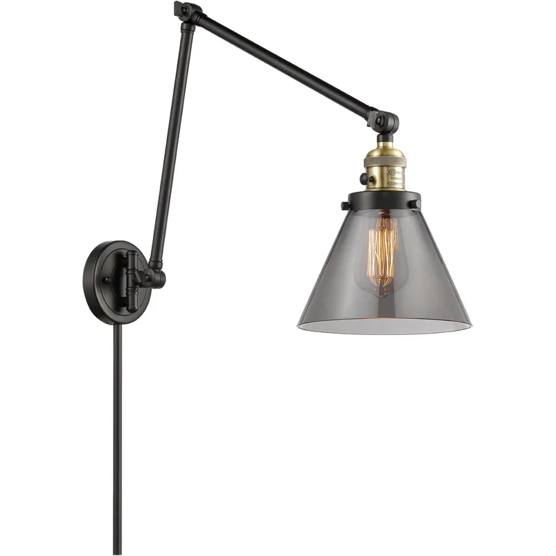 Large Cone 30 inch 3.50 watt Black Antique Brass Swing Arm Wall Light, Franklin Restoration