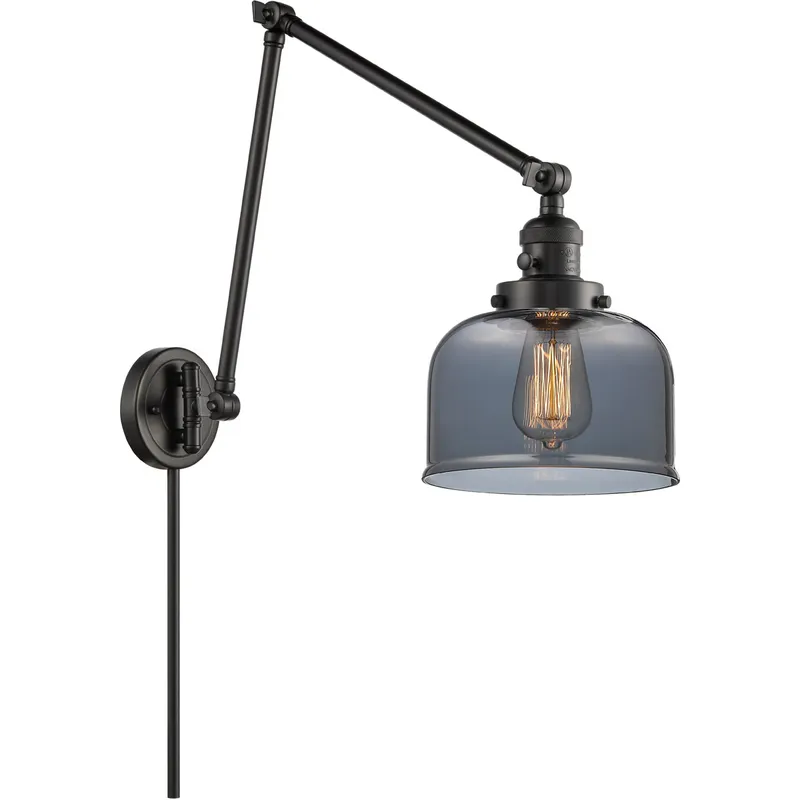 Large Bell 30 inch 3.50 watt Matte Black Swing Arm Wall Light, Franklin Restoration