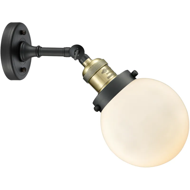 Franklin Restoration Beacon 1 Light 6 inch Black Antique Brass Sconce Wall Light in Matte White Glass, Franklin Restoration