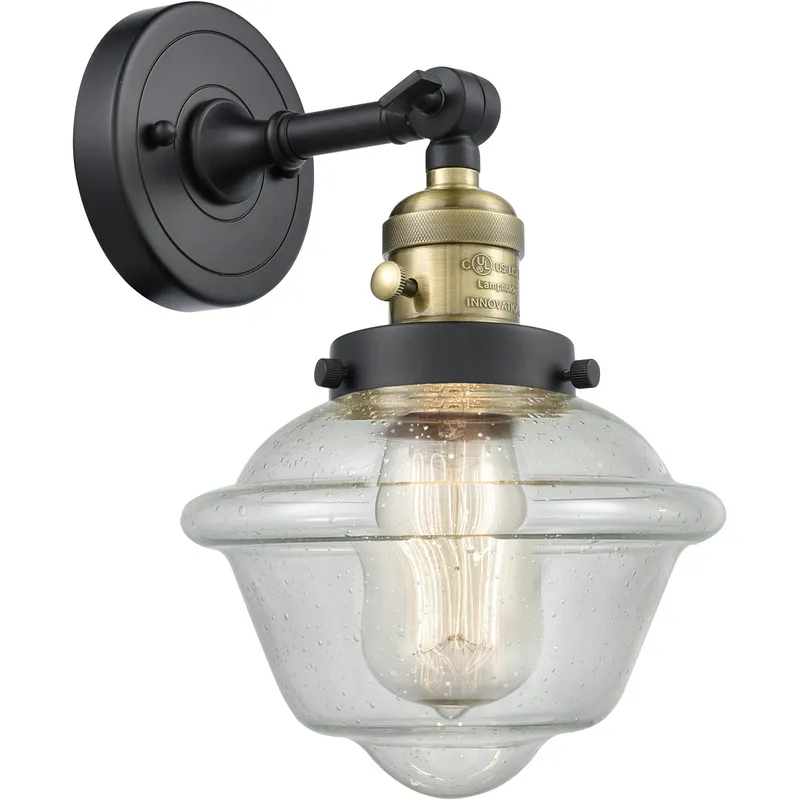 Franklin Restoration Small Oxford 1 Light 8 inch Black Antique Brass Sconce Wall Light in Seedy Glass, Franklin Restoration