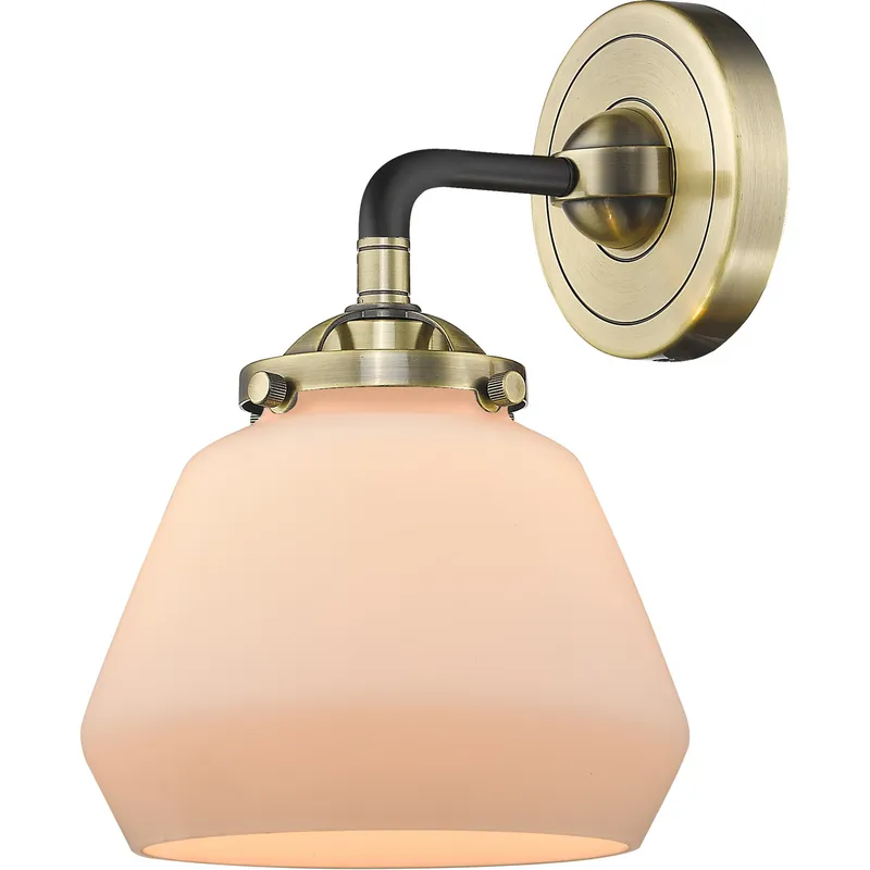 Nouveau Fulton 1 Light 7 inch Black Antique Brass Sconce Wall Light in Matte White Glass, Nouveau