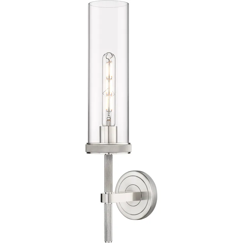 Lincoln Sconce Wall Light in Satin Nickel, Clear Glass