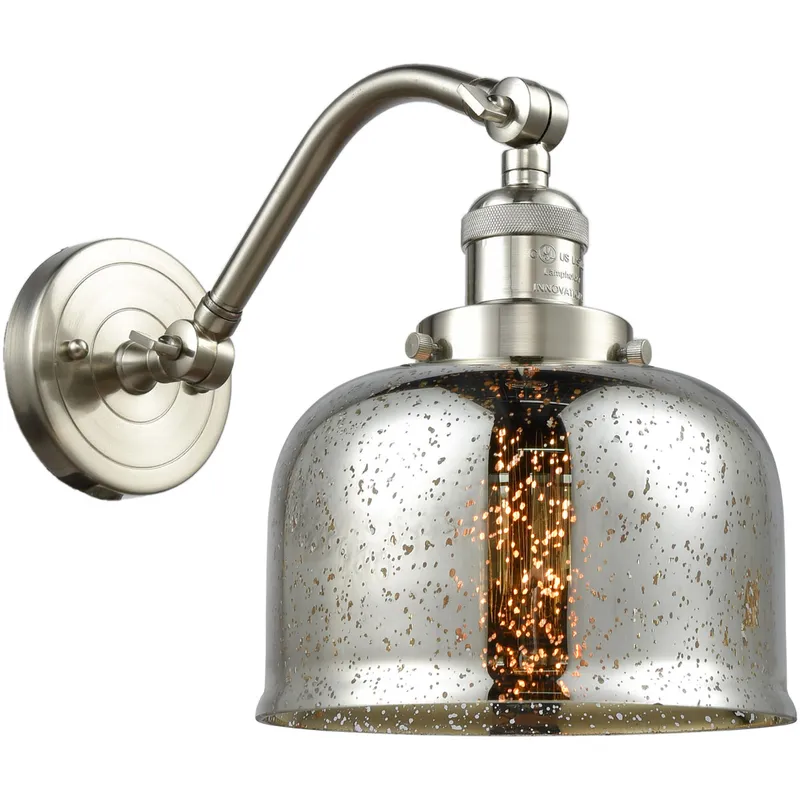 Franklin Restoration Large Bell LED 8 inch Polished Chrome Sconce Wall Light in Silver Plated Mercury Glass, Franklin Restoration