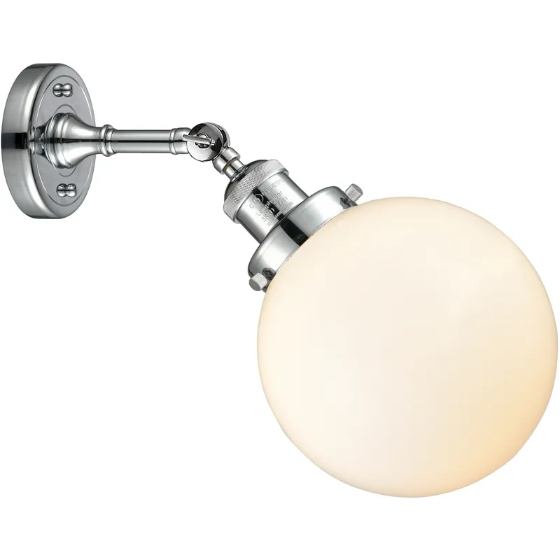 Franklin Restoration Large Beacon LED 8 inch Polished Chrome Sconce Wall Light in Matte White Glass, Franklin Restoration