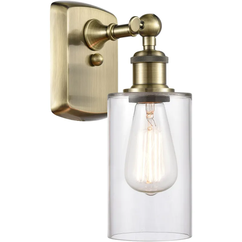 Ballston Clymer 1 Light 4 inch Antique Brass Sconce Wall Light in Incandescent, Clear Glass, Ballston